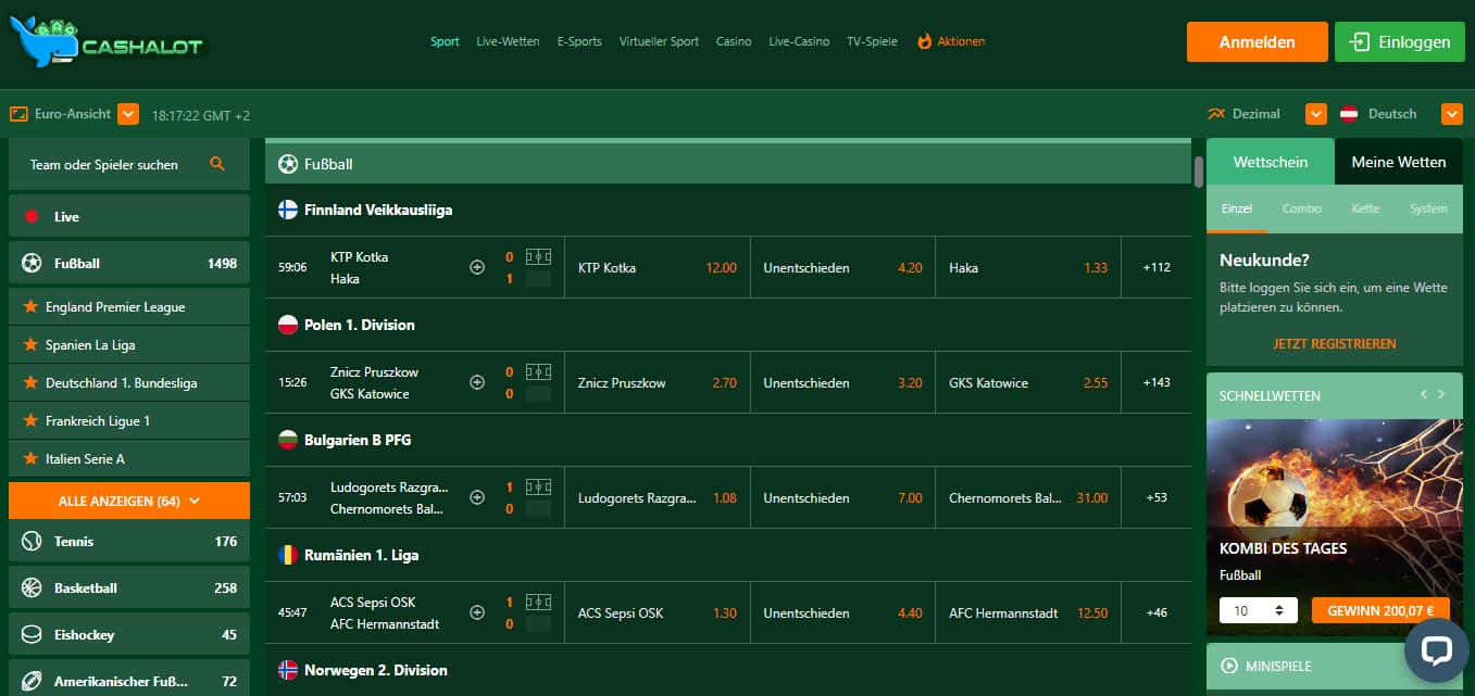 Cashalot Unbekannte Sportwetten